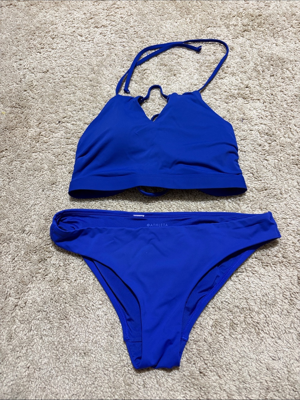 Athleta High Neck Keyhole Bikini Blue  Size Small Beach Pool
